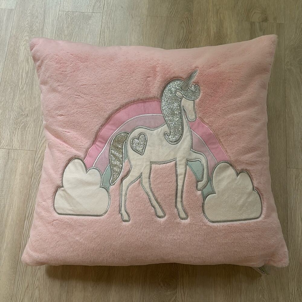 Cloud Castle euro sham inner pillow pale pink furry unicorn silver clouds nwt